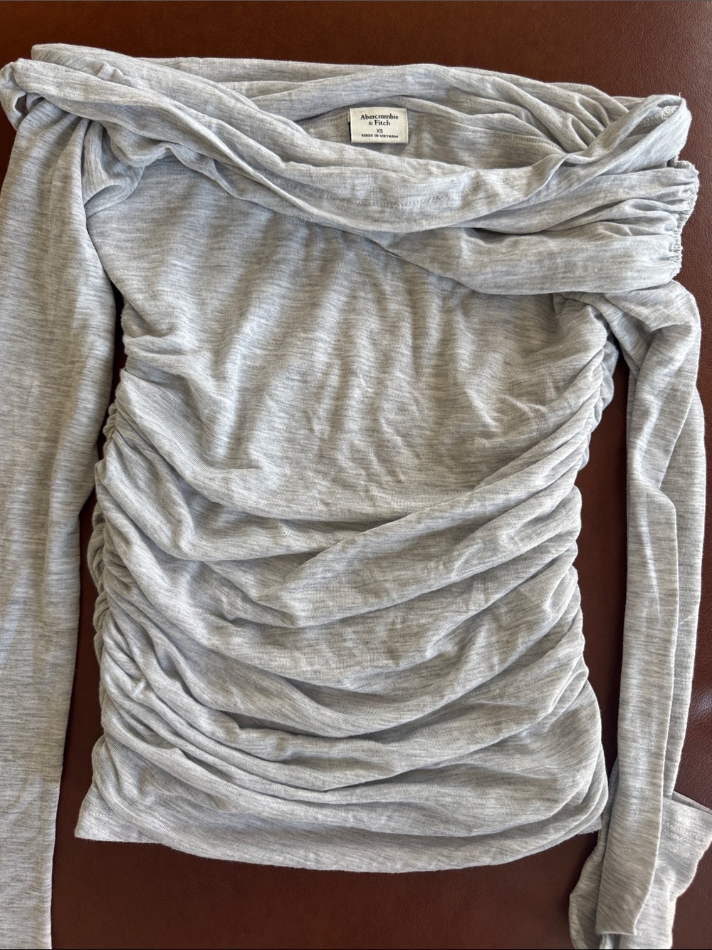 Abercrombie & Fitch Heather Gray Ruched Off-Shoulder Top